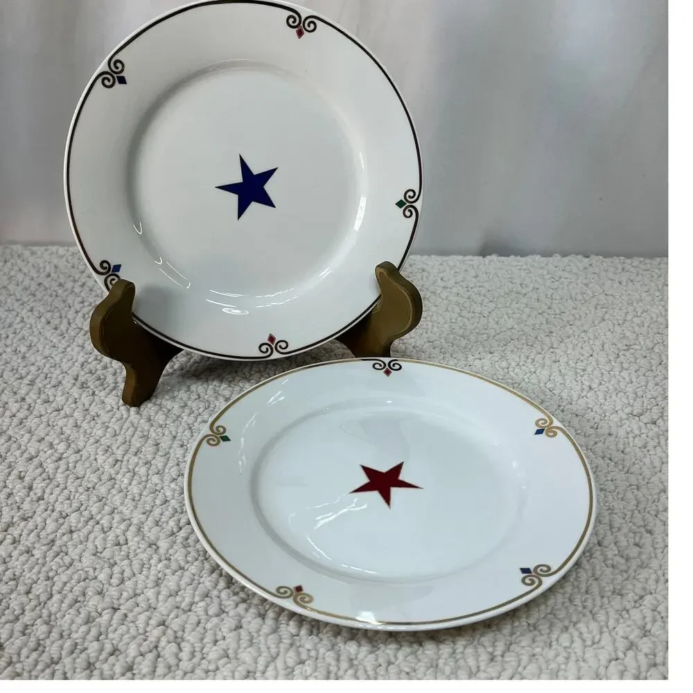 Accent China Salad Plates Celebration Pier 1 Blue Star/Red Star 7 5/8
